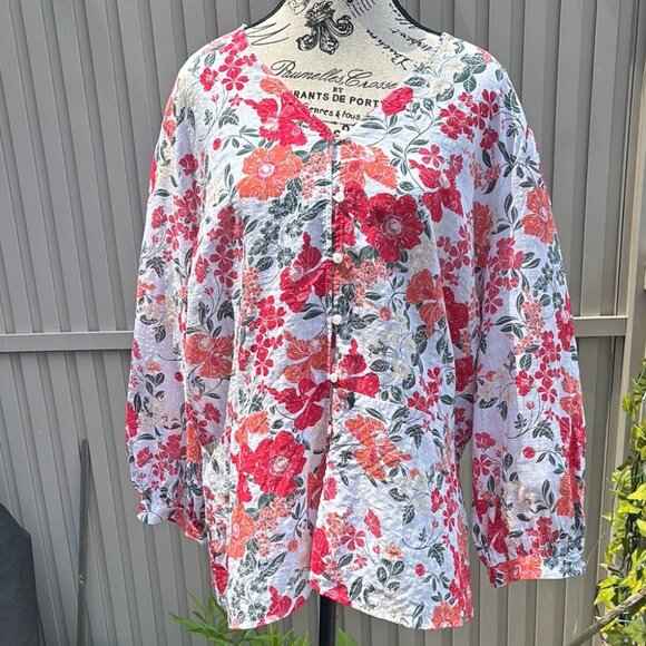 Liz Claiborne Tops - Liz Claiborne Red Floral Patterned Blouse Top